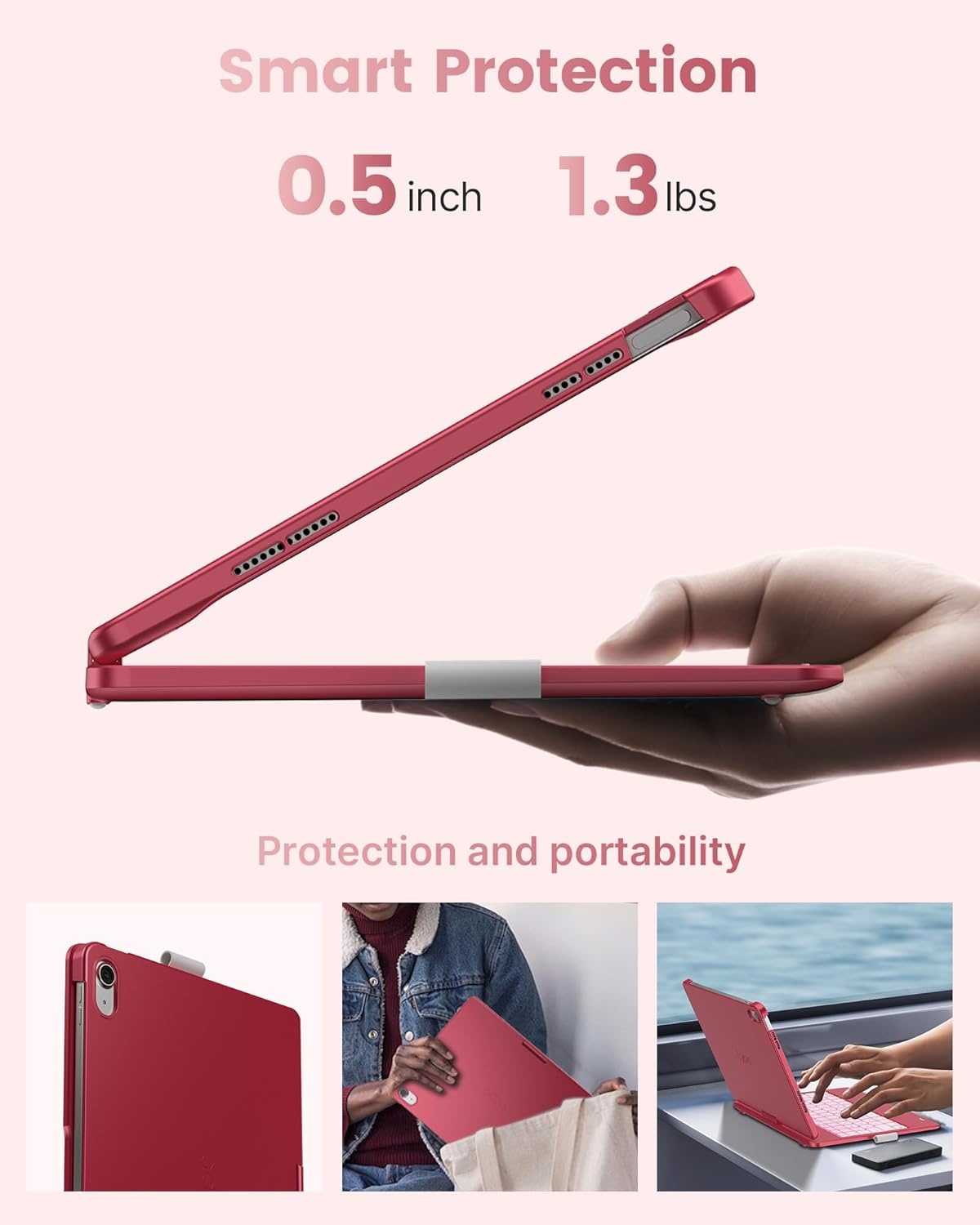 image:imagetypecase Flexbook Keyboard Case for iPad 11th A16 2025 and iPad 10th Gen 109 2022  No Trackpad 11Color Backlight 360 Rotatable 7 Use Modes Thin amp Lightweight  Light PinkPink
