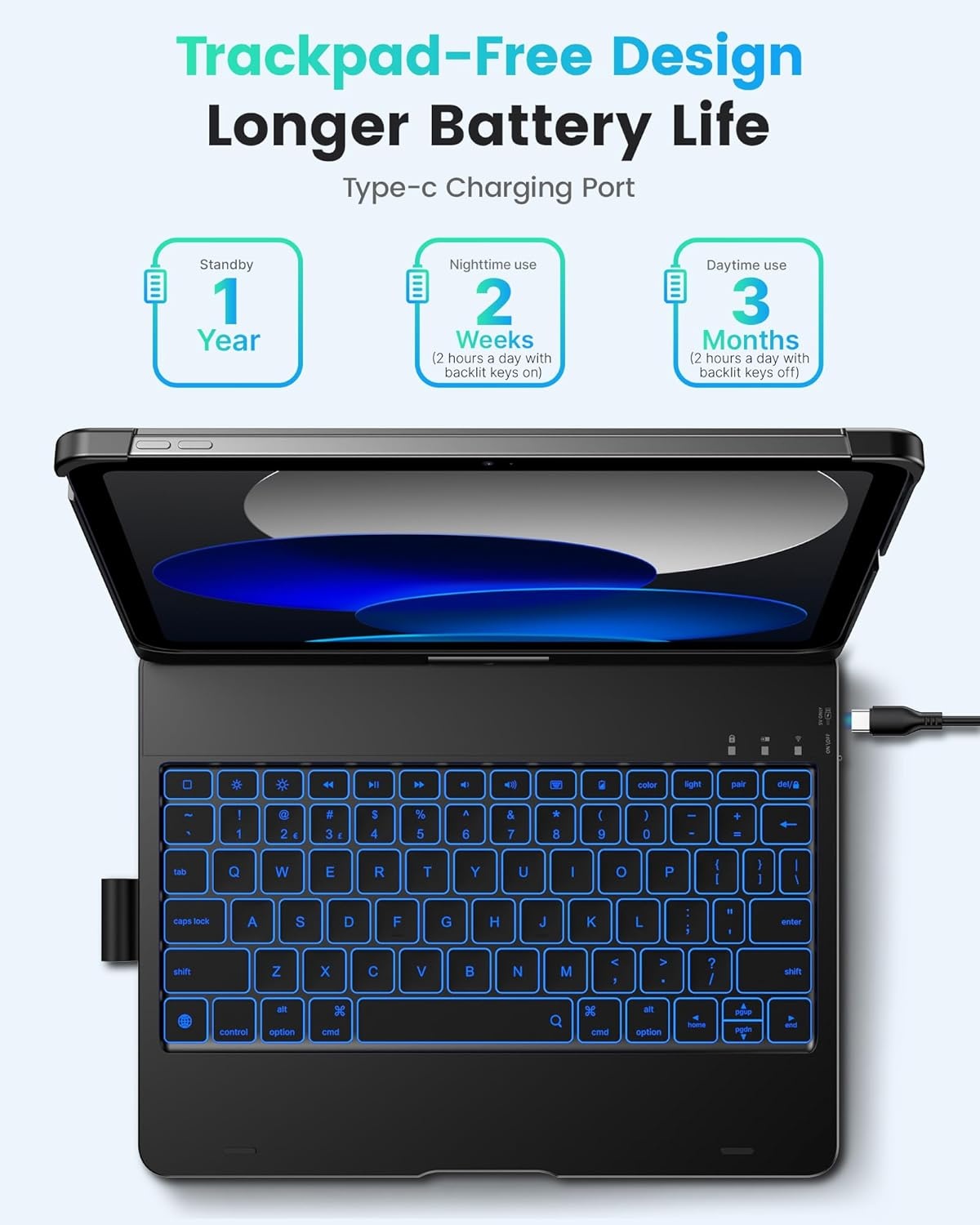 image:imagetypecase Flexbook Keyboard Case for iPad 11th A16 2025 and iPad 10th Gen 109 2022 No Trackpad 11Color Backlight 360 Rotatable 7 Use Modes Thin amp Lightweight Light PinkBlack