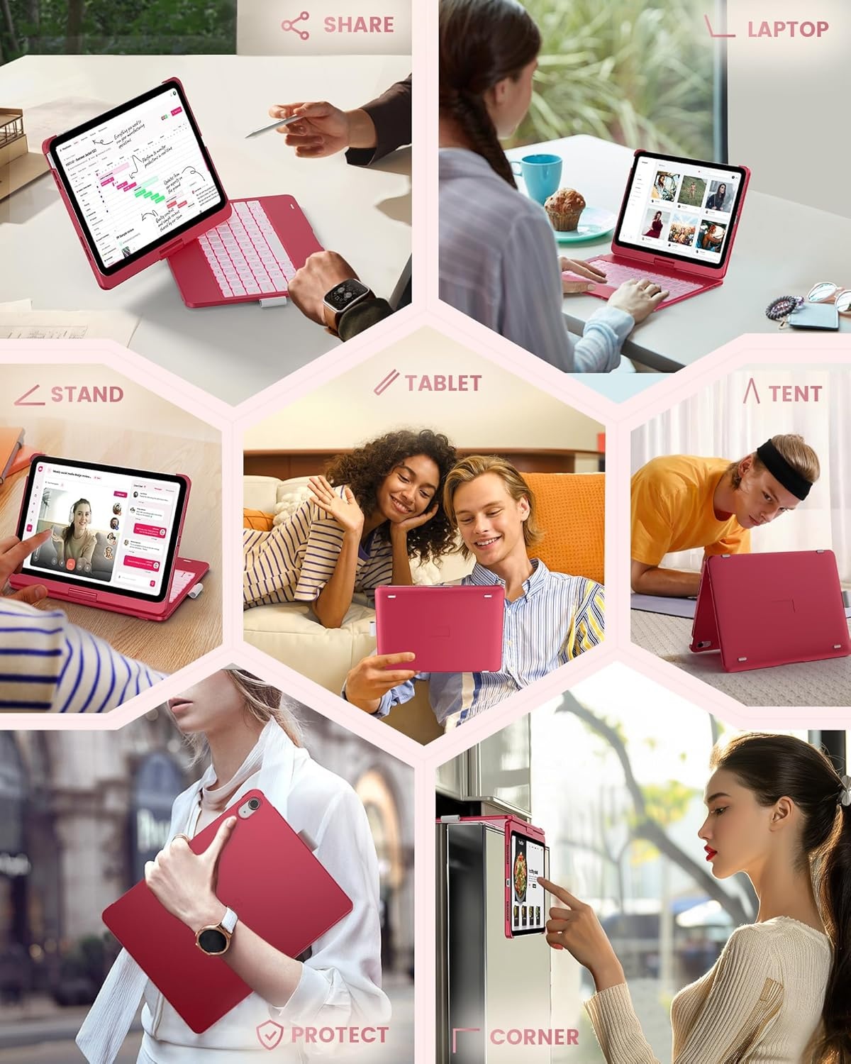 image:imagetypecase Flexbook Keyboard Case for iPad 11th A16 2025 and iPad 10th Gen 109 2022  No Trackpad 11Color Backlight 360 Rotatable 7 Use Modes Thin amp Lightweight  Light PinkPink