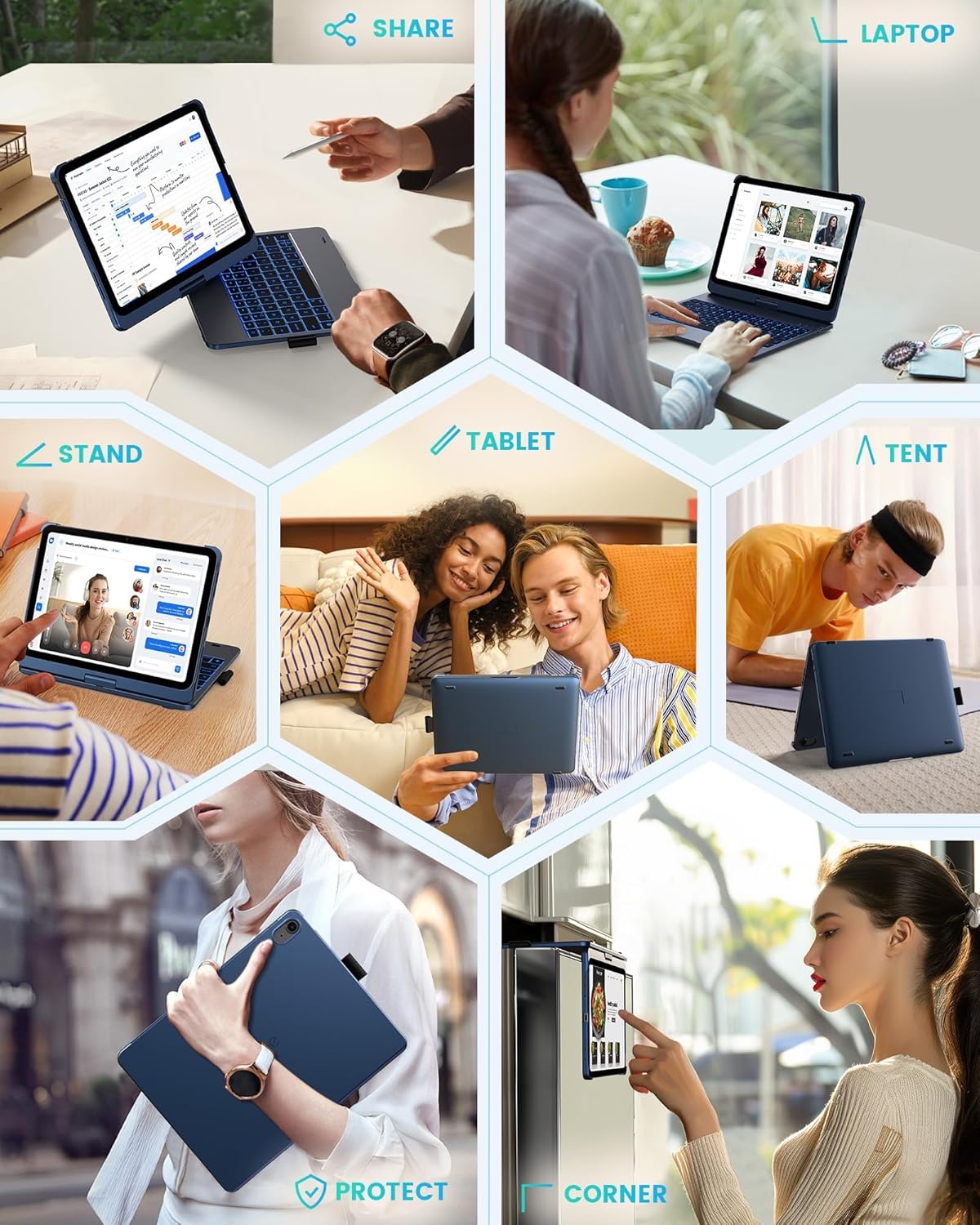image:imagetypecase Flexbook Keyboard Case for iPad 11th A16 2025 and iPad 10th Gen 109 2022  No Trackpad 11Color Backlight 360 Rotatable 7 Use Modes Thin amp Lightweight  Light PinkMidnight Blue