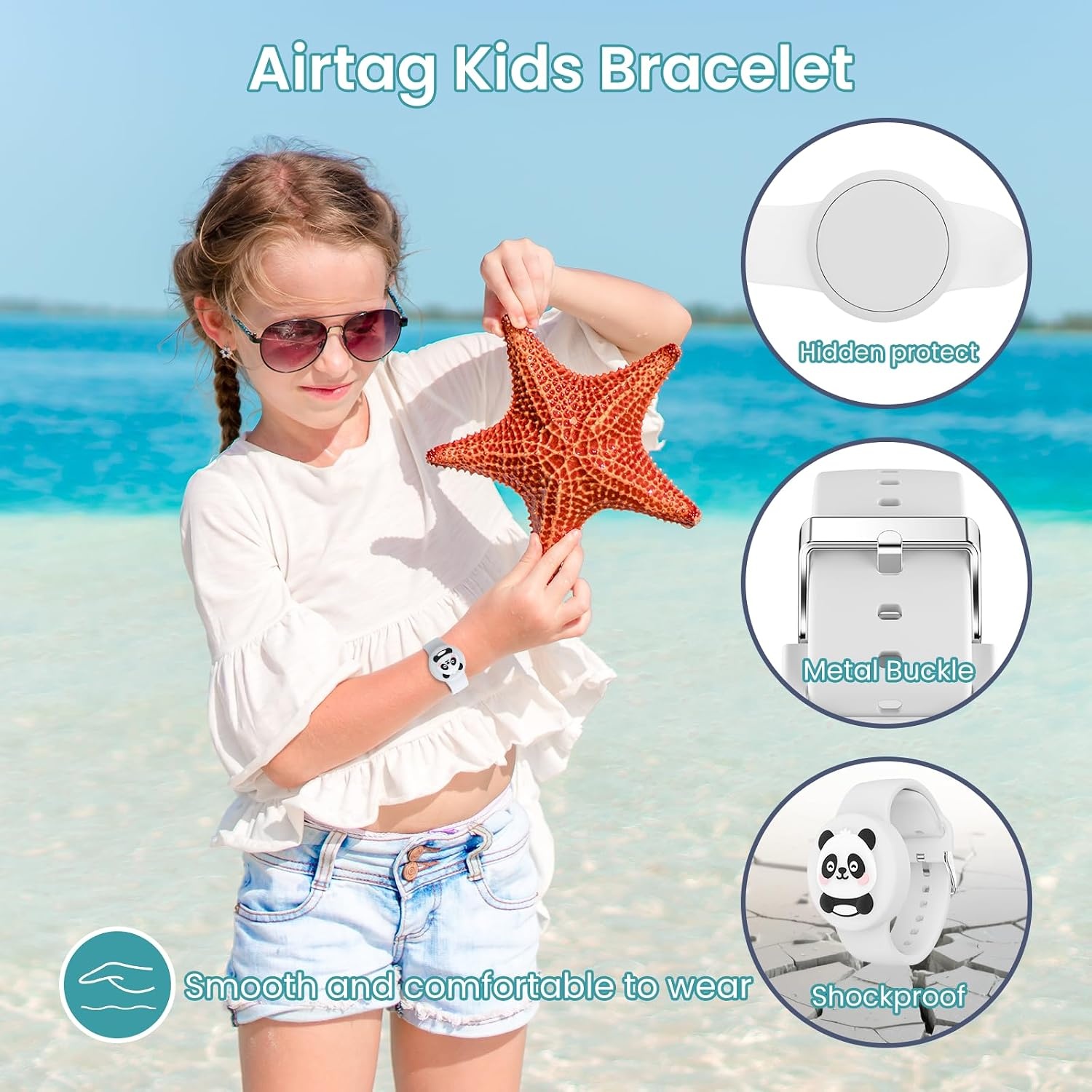 image:imageWaterproof Air tag Bracelets for Kids 2 Pack Soft Silicone Hidden Air tag Wristband Lightweight GPS Tracker Holder Compatible with Apple Airtag Band for Child WhiteDark BlueWhiteDark Blue