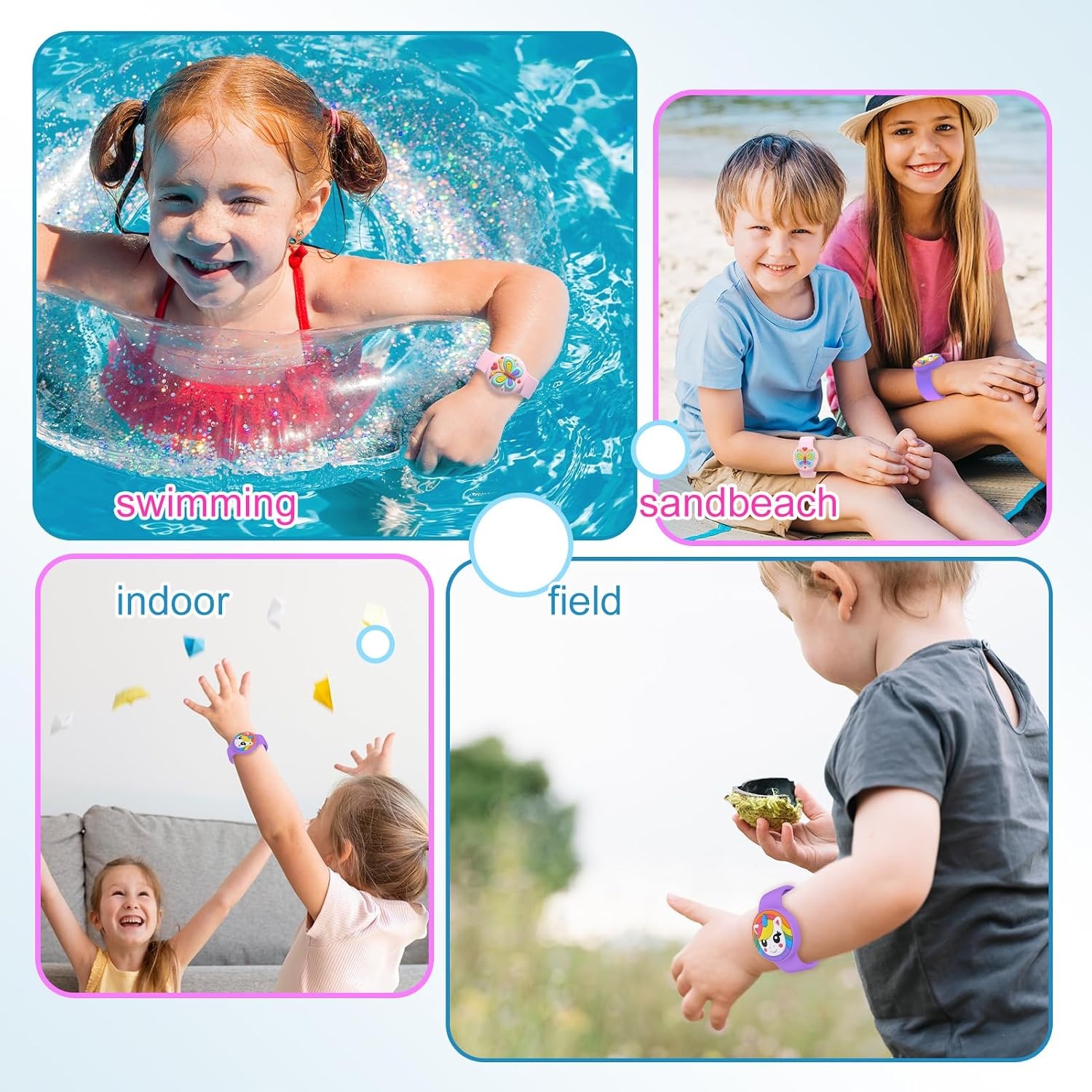 image:imageWaterproof Air tag Bracelets for Kids 2 Pack Soft Silicone Hidden Air tag Wristband Lightweight GPS Tracker Holder Compatible with Apple Airtag Band for Child WhiteDark BluePinkPurple