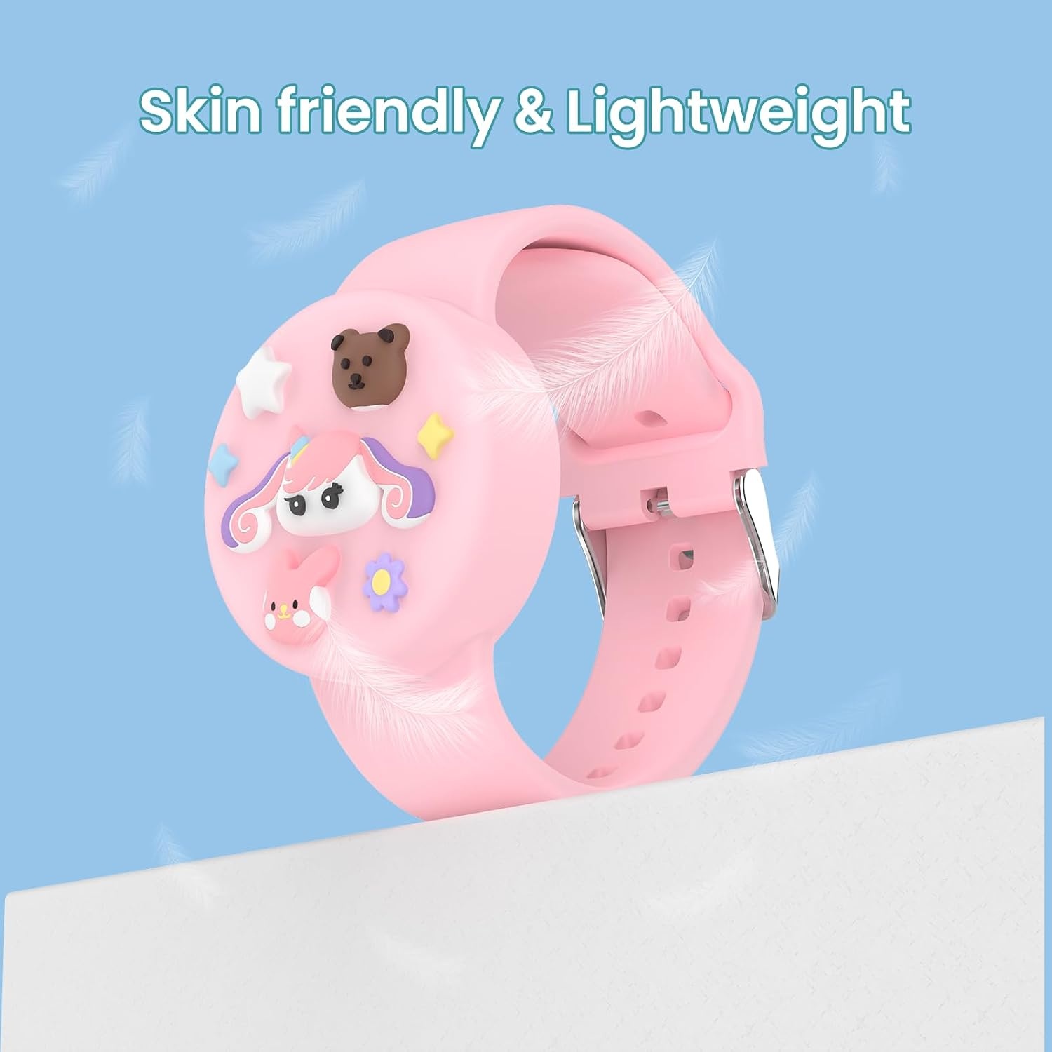 image:imageWaterproof Air tag Bracelets for Kids 2 Pack Soft Silicone Hidden Air tag Wristband Lightweight GPS Tracker Holder Compatible with Apple Airtag Band for Child WhiteDark BluePinkWhite