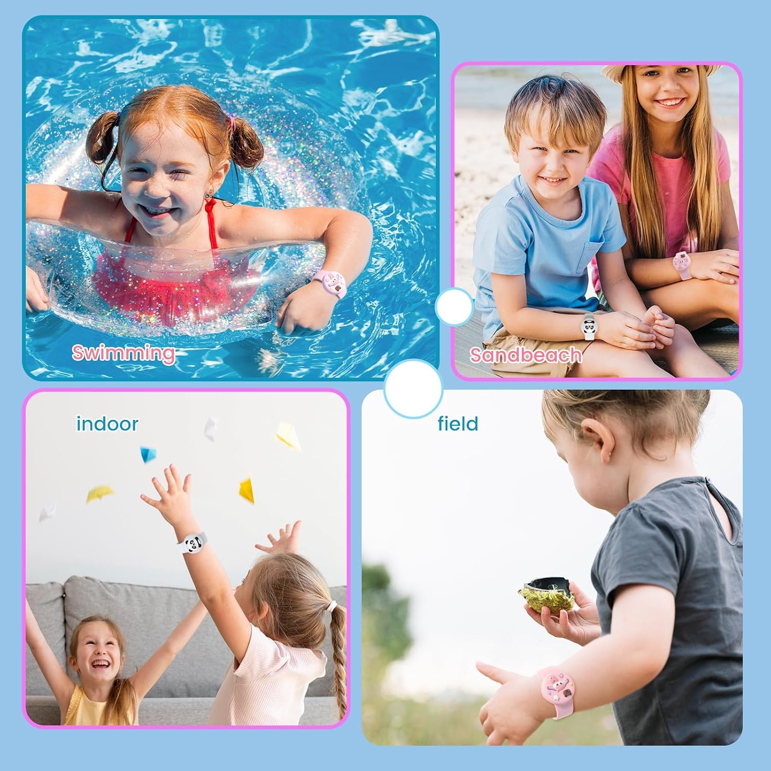 image:imageWaterproof Air tag Bracelets for Kids 2 Pack Soft Silicone Hidden Air tag Wristband Lightweight GPS Tracker Holder Compatible with Apple Airtag Band for Child WhiteDark BluePinkWhite