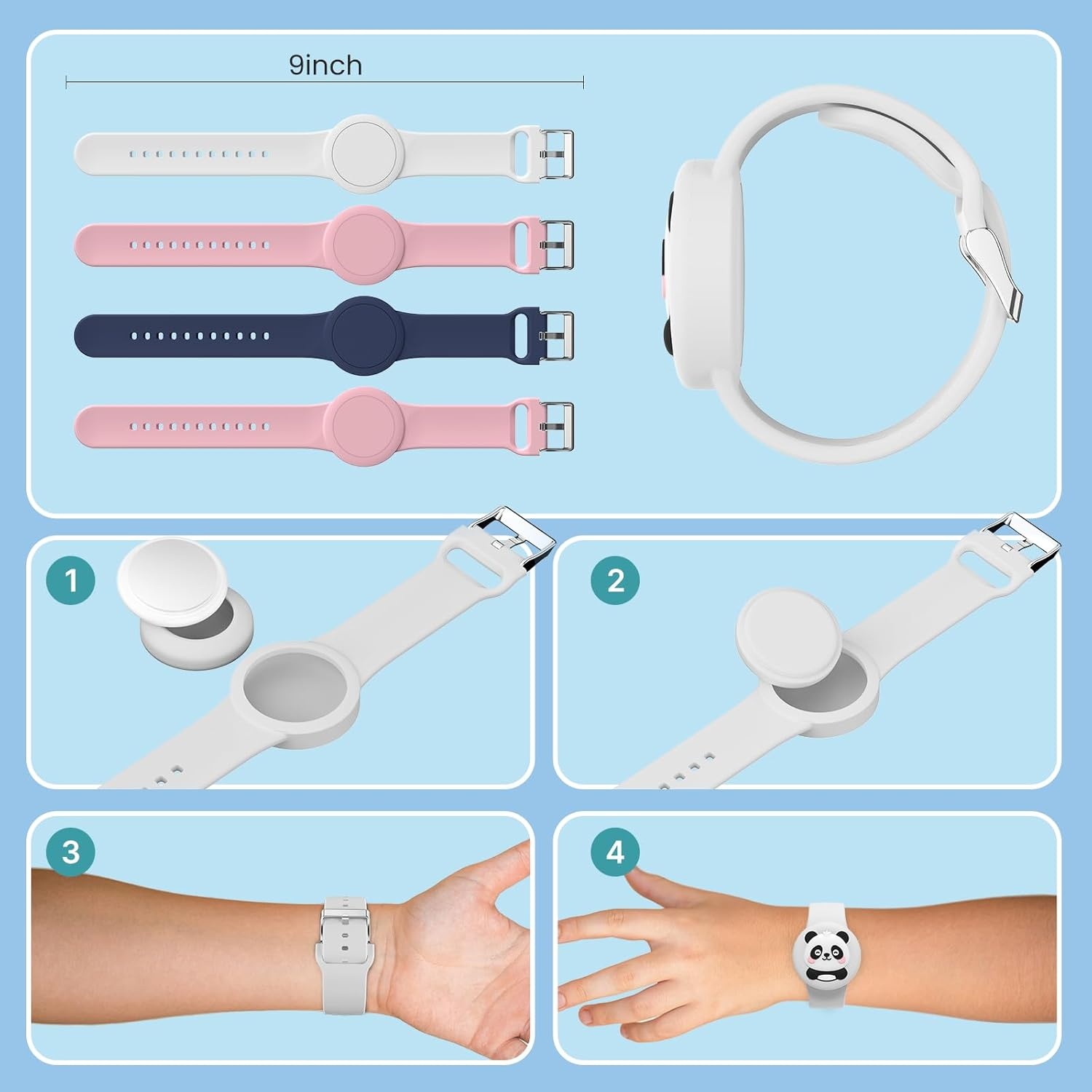 image:imageWaterproof Air tag Bracelets for Kids 2 Pack Soft Silicone Hidden Air tag Wristband Lightweight GPS Tracker Holder Compatible with Apple Airtag Band for Child WhiteDark BlueWhiteDark Blue