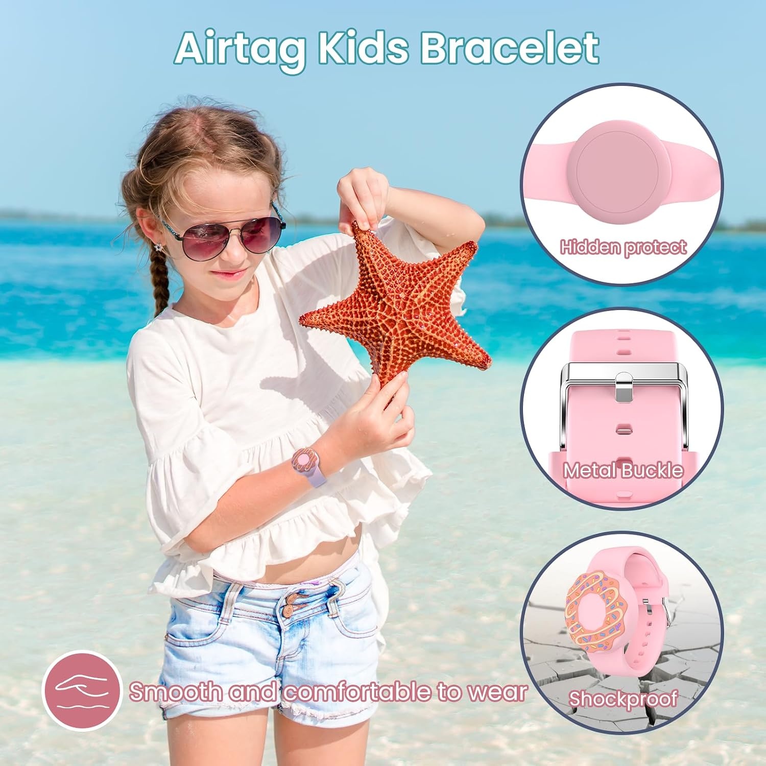 image:imageWaterproof Air tag Bracelets for Kids 2 Pack Soft Silicone Hidden Air tag Wristband Lightweight GPS Tracker Holder Compatible with Apple Airtag Band for Child WhiteDark BlueLight OrangeDark Blue