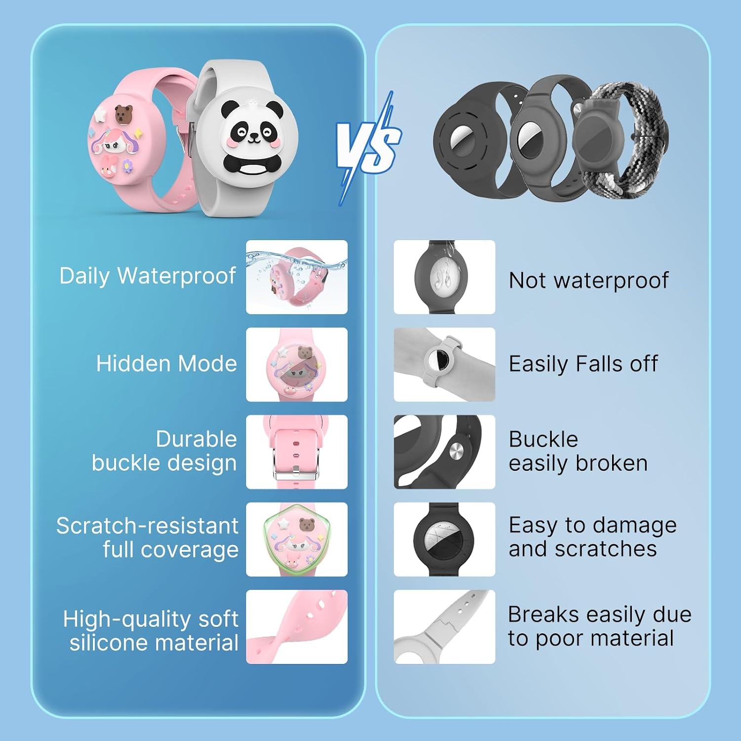 image:imageWaterproof Air tag Bracelets for Kids 2 Pack Soft Silicone Hidden Air tag Wristband Lightweight GPS Tracker Holder Compatible with Apple Airtag Band for Child WhiteDark BluePinkWhite