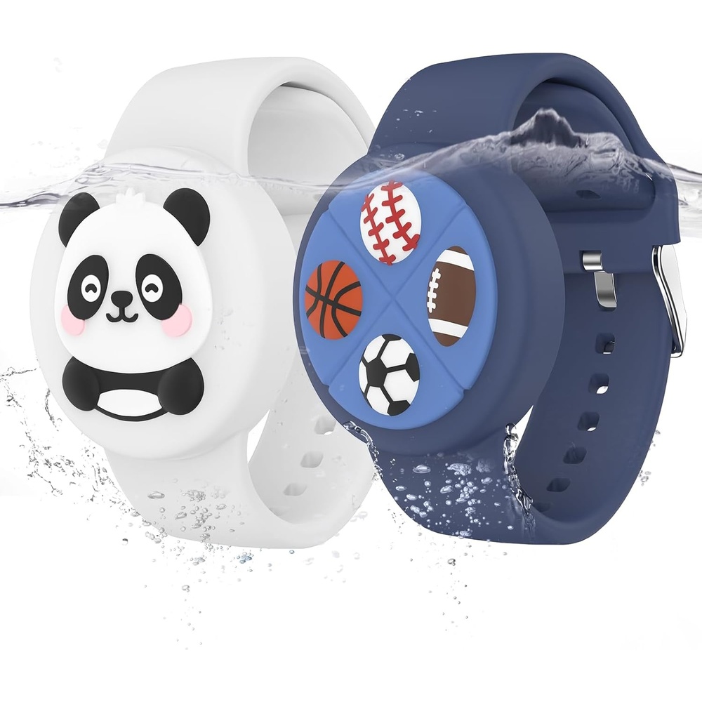 image:imageWaterproof Air tag Bracelets for Kids 2 Pack Soft Silicone Hidden Air tag Wristband Lightweight GPS Tracker Holder Compatible with Apple Airtag Band for Child WhiteDark BlueWhiteDark Blue