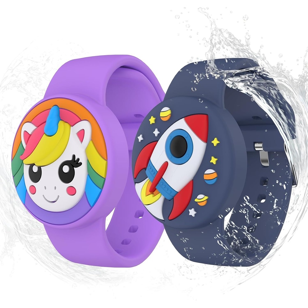 image:imageWaterproof Air tag Bracelets for Kids 2 Pack Soft Silicone Hidden Air tag Wristband Lightweight GPS Tracker Holder Compatible with Apple Airtag Band for Child WhiteDark BluePurpleNavy Blue