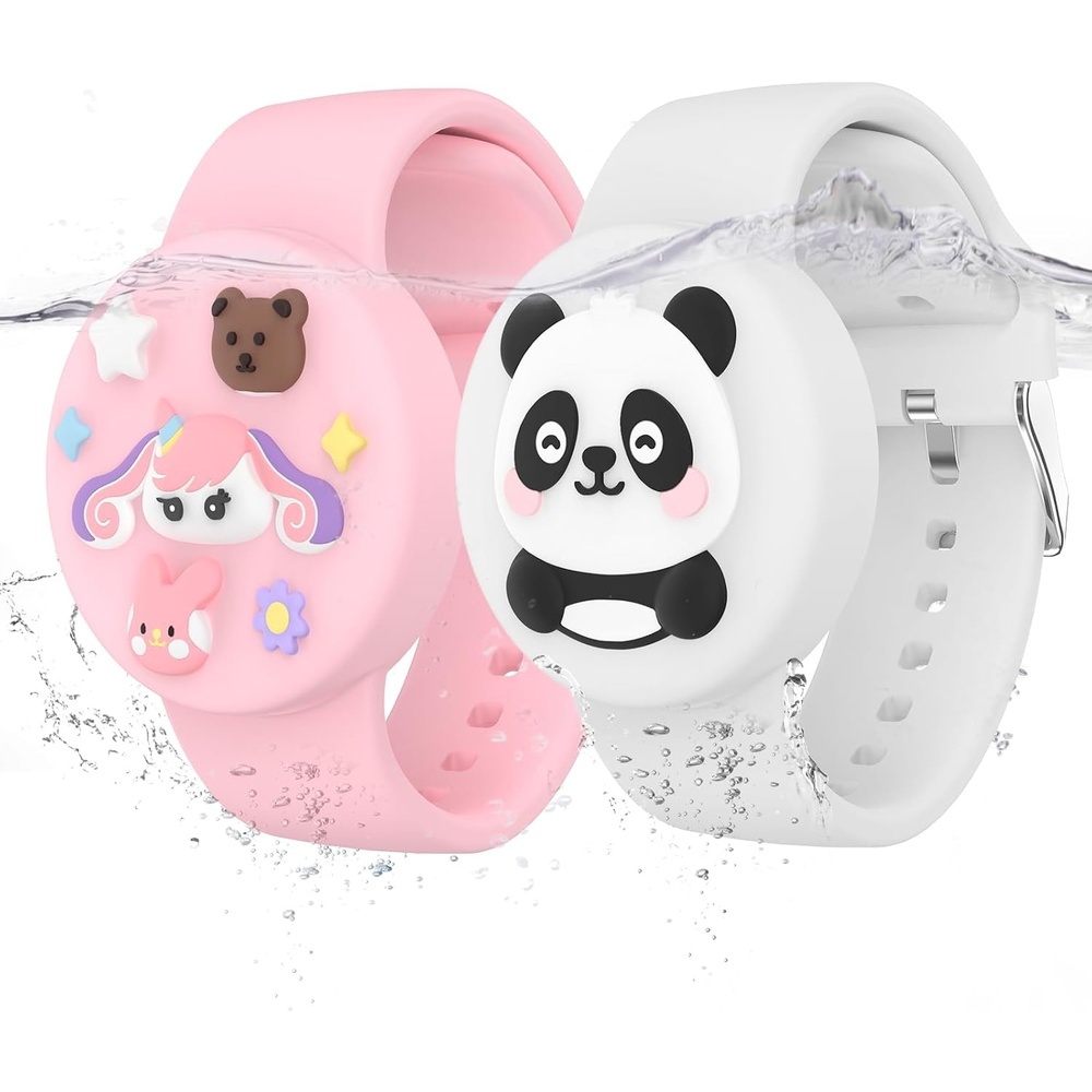 image:imageWaterproof Air tag Bracelets for Kids 2 Pack  Soft Silicone Hidden Air tag Wristband  Lightweight GPS Tracker Holder Compatible with Apple Airtag Band for Child WhiteDark BluePinkWhite