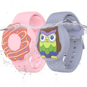 Waterproof Air tag Bracelets for Kids (2 Pack) – Soft Silicone Hidden Air tag Wristband – Lightweight GPS Tracker Holder Compatible with Apple Airtag Band for Child (White/Dark Blue)(Donut & Owl)