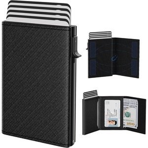 typecase Mens Wallet Card Holder: Pop Up Aluminum Case, Genuine Leather, Smart, RFID Blocking, Slim, Minimalist, Front Pocket – 9-14 Card Capacity | ID Window | Cash Slot (Antique Brown)(‎ ‎Cross Black)