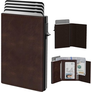typecase Mens Wallet Card Holder: Pop Up Aluminum Case, Genuine Leather, Smart, RFID Blocking, Slim, Minimalist, Front Pocket – 9-14 Card Capacity | ID Window | Cash Slot (Antique Brown)(Wax Oil Brown)