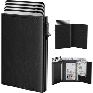 typecase Mens Wallet Card Holder: Pop Up Aluminum Case, Genuine Leather, Smart, RFID Blocking, Slim, Minimalist, Front Pocket – 9-14 Card Capacity | ID Window | Cash Slot (Antique Brown)(Wax Oil Black)