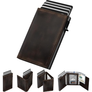 typecase Mens Wallet Card Holder: Pop Up Aluminum Case, Genuine Leather, Smart, RFID Blocking, Slim, Minimalist, Front Pocket – 9-14 Card Capacity | ID Window | Cash Slot (Antique Brown)(‎‏‏‎‏‏‎ ‎‏‏‎ ‎‏‏‎ ‎Burnished Black)