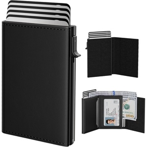 typecase Mens Wallet Card Holder: Pop Up Aluminum Case, Genuine Leather, Smart, RFID Blocking, Slim, Minimalist, Front Pocket – 9-14 Card Capacity | ID Window | Cash Slot (Antique Brown)(Deep Black)