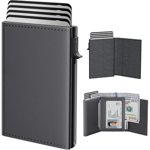 typecase Mens Wallet Card Holder: Pop Up Aluminum Case, Genuine Leather, Smart, RFID Blocking, Slim, Minimalist, Front Pocket – 9-14 Card Capacity | ID Window | Cash Slot (Antique Brown)(Deep Grey)