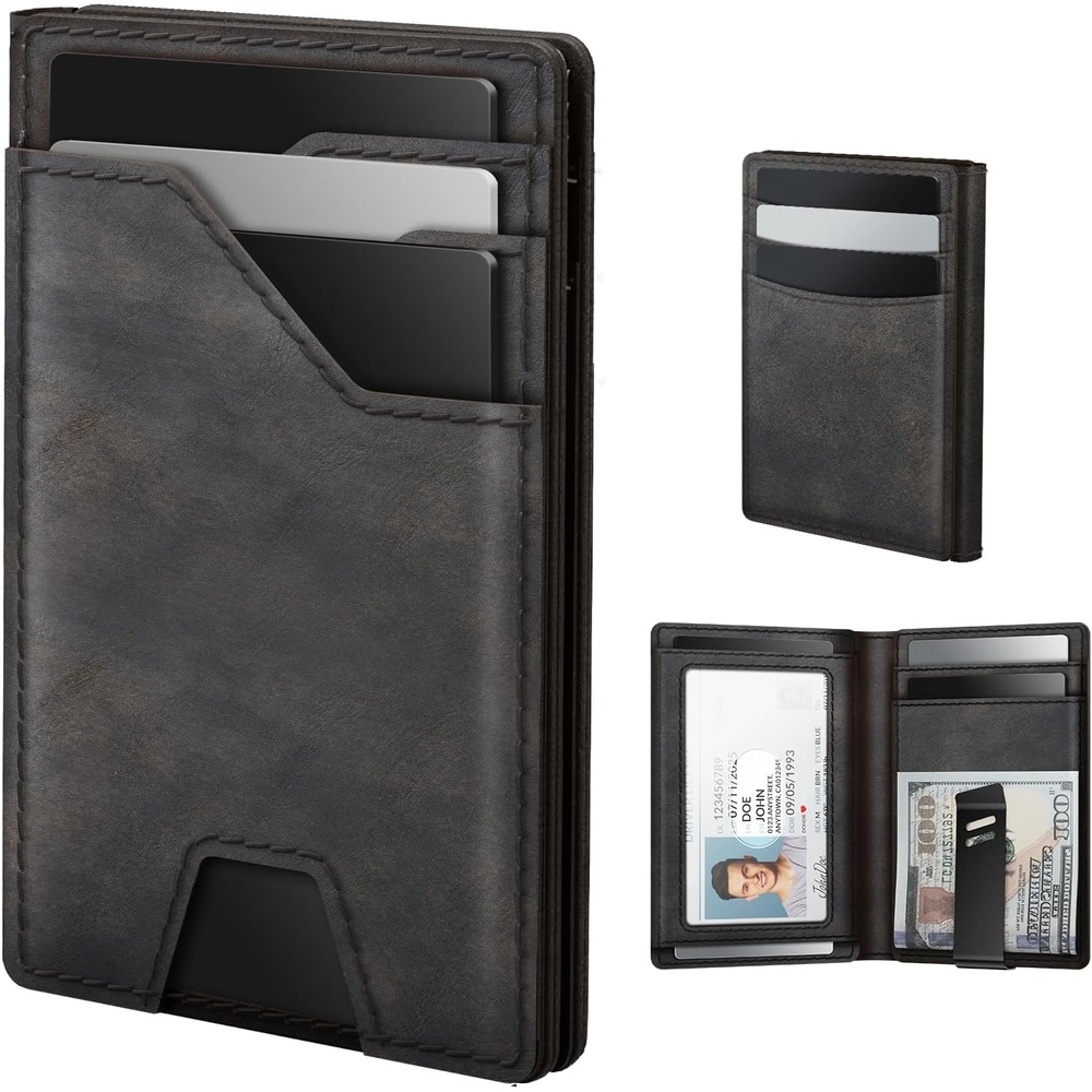 image:imagetypecase Leather Wallet for Men Card Holder Premium Genuine Leather RFID Blocking Slim Minimalist Front Pocket 15 Cards Capacity ID Window Money Clip Deep BrownBlack Burnished