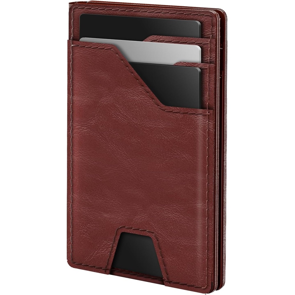 image:imagetypecase Leather Wallet for Men Card Holder Premium Genuine Leather RFID Blocking Slim Minimalist Front Pocket  15 Cards Capacity  ID Window  Money Clip Deep BrownBurgundy