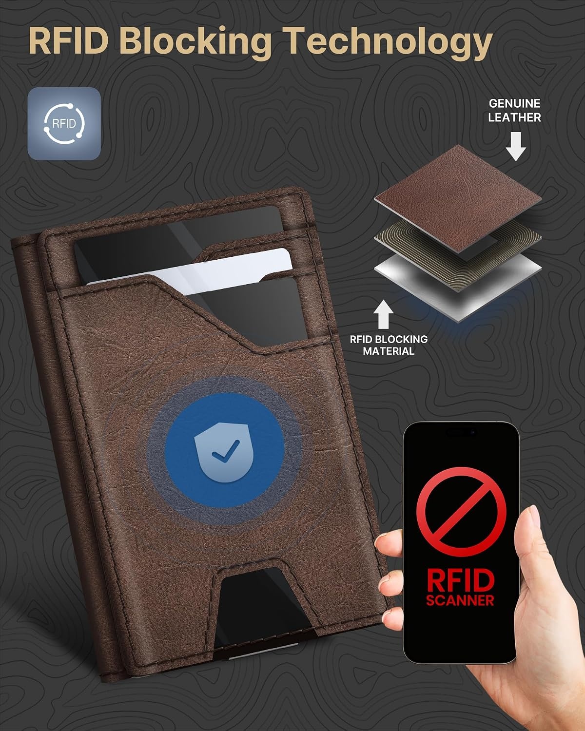 image:imagetypecase Leather Wallet for Men Card Holder Premium Genuine Leather RFID Blocking Slim Minimalist Front Pocket 15 Cards Capacity ID Window Money Clip Deep BrownBrown Burnished