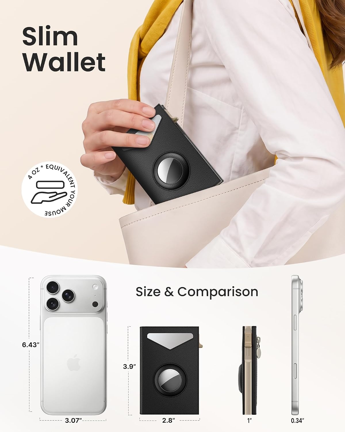 image:imagetypecase Wallet Women for Air Tag Slim RFID Pop Up Trifold WalletBlack