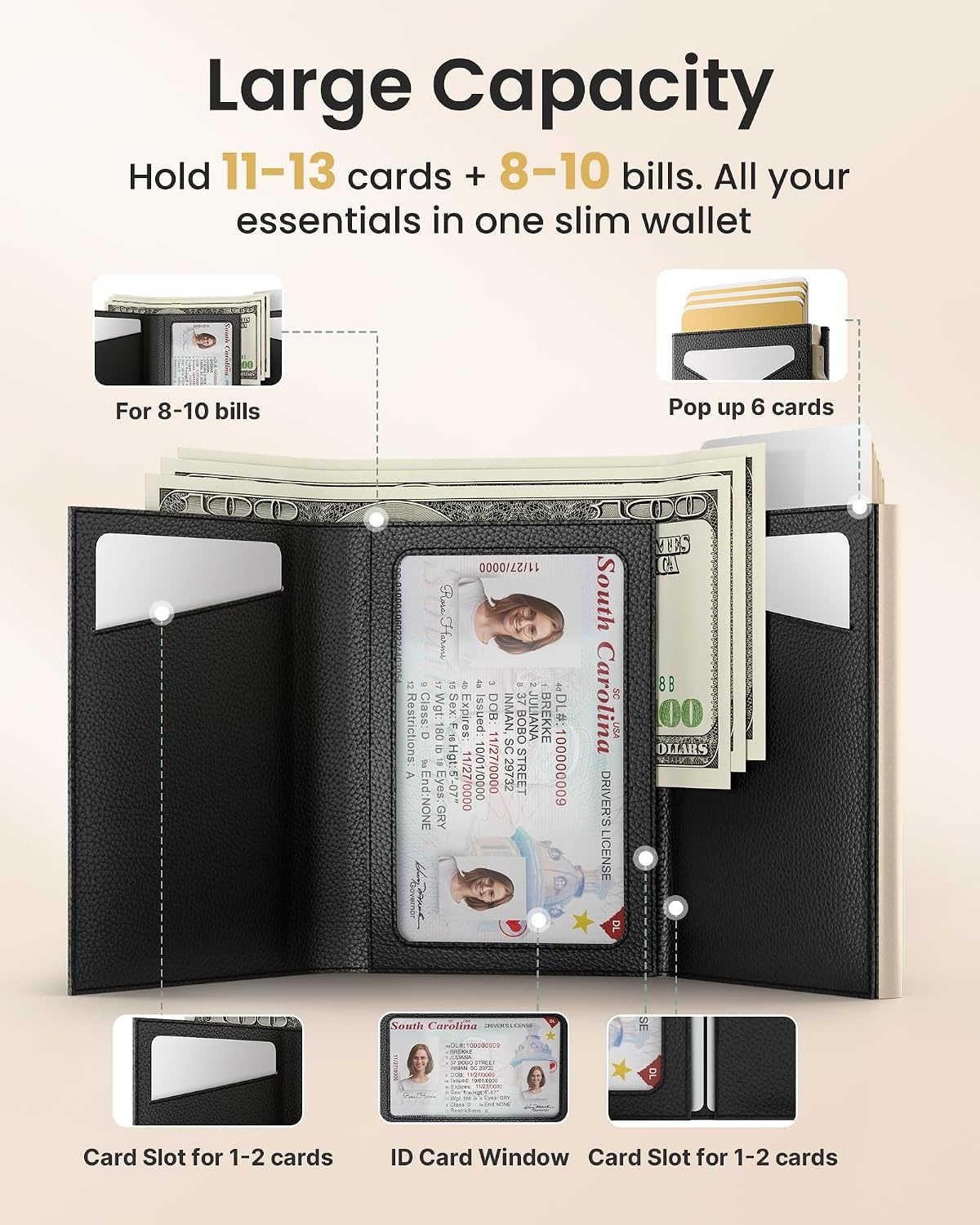 image:imagetypecase Wallet Women for Air Tag Slim RFID Pop Up Trifold WalletBlack
