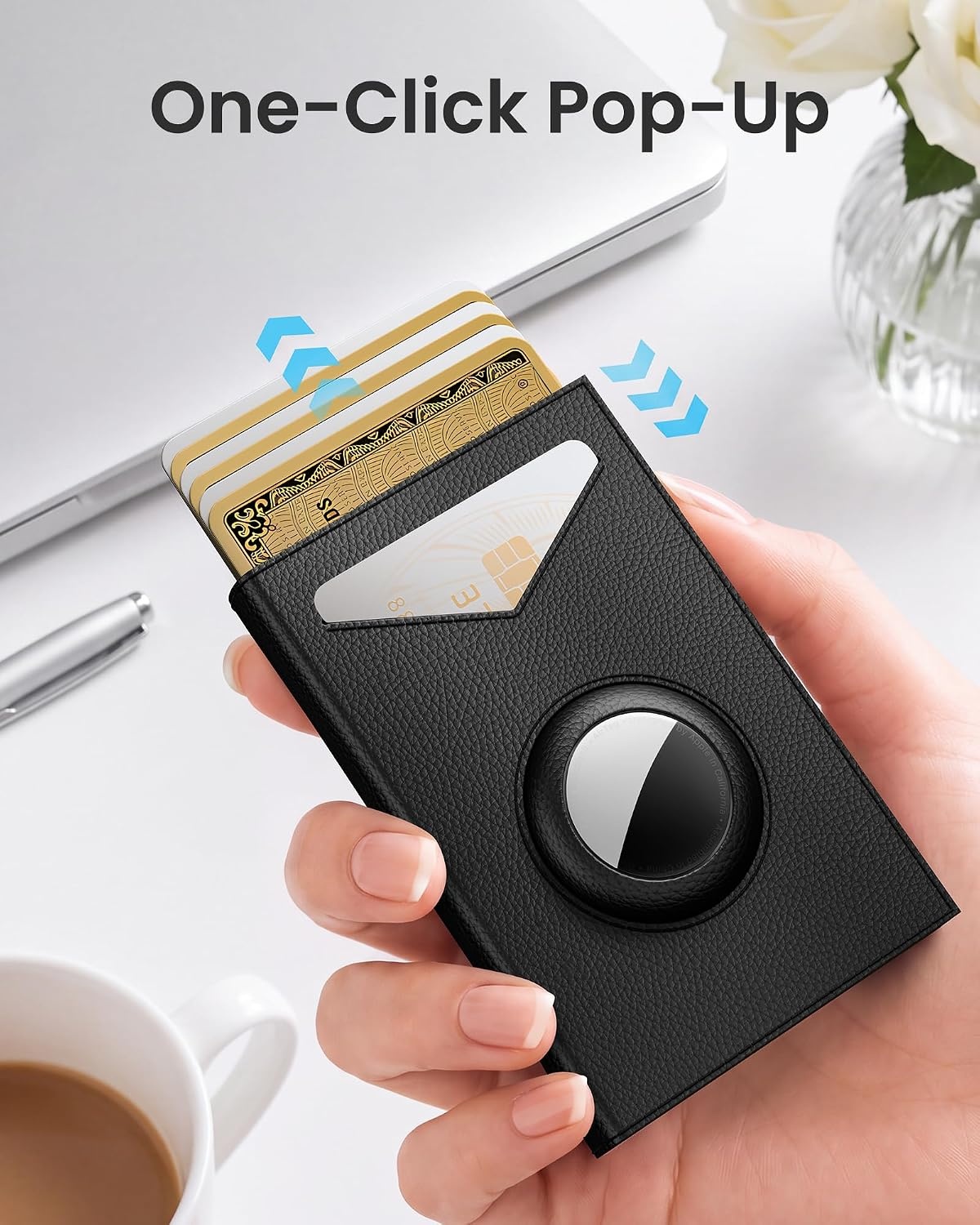 image:imagetypecase Wallet Women for Air Tag Slim RFID Pop Up Trifold WalletBlack