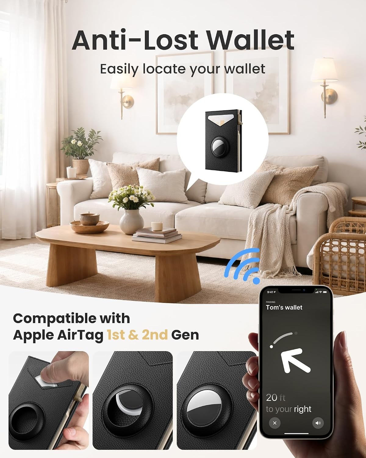 image:imagetypecase Wallet Women for Air Tag Slim RFID Pop Up Trifold WalletBlack
