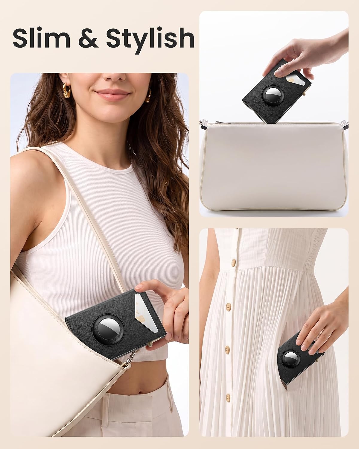 image:imagetypecase Wallet Women for Air Tag Slim RFID Pop Up Trifold WalletBlack