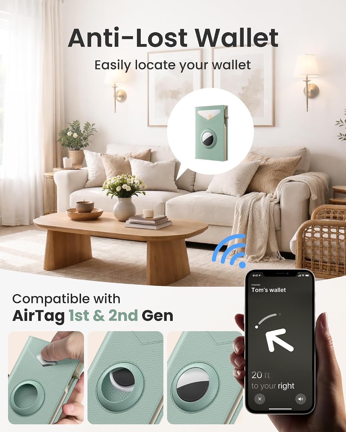 image:imagetypecase Wallet Women for Air Tag Slim RFID Pop Up Trifold WalletGreen