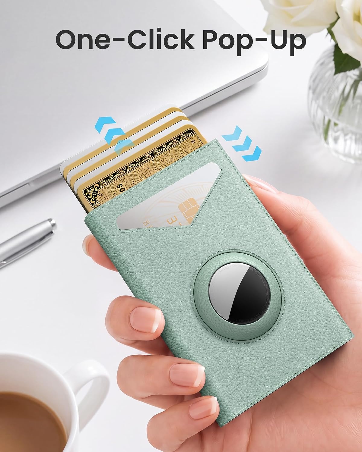 image:imagetypecase Wallet Women for Air Tag Slim RFID Pop Up Trifold WalletGreen