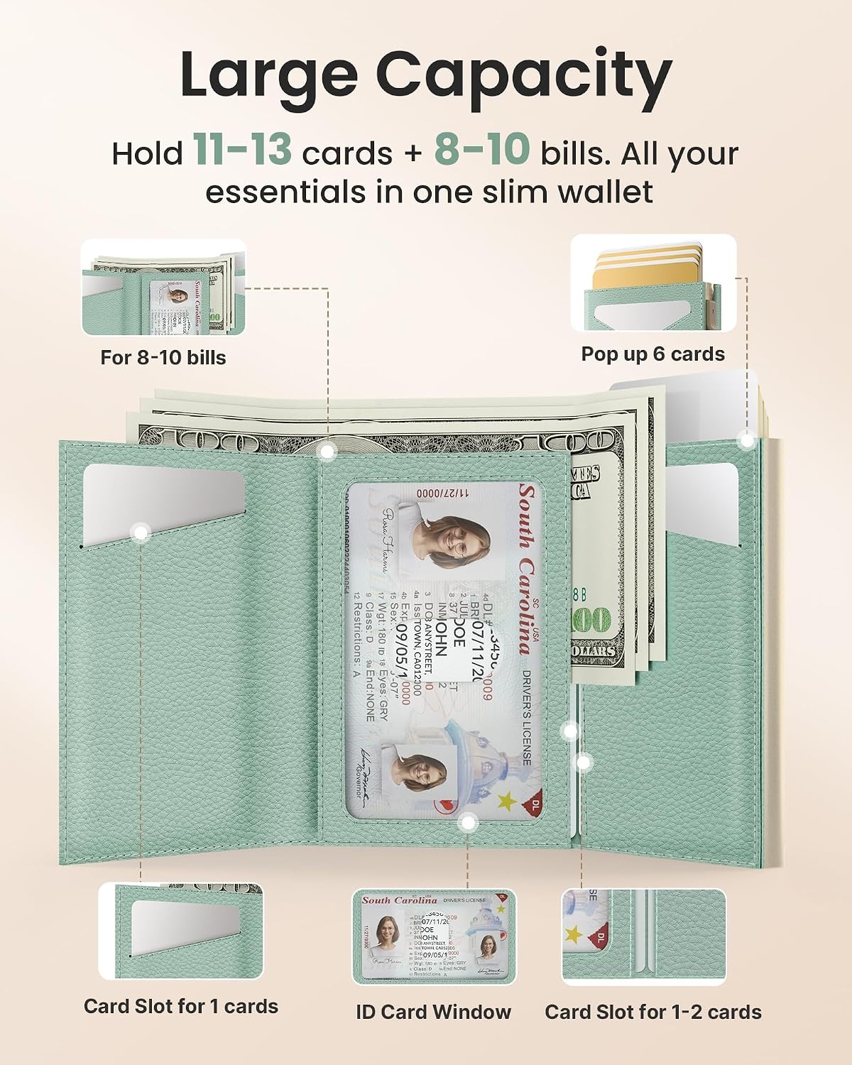 image:imagetypecase Wallet Women for Air Tag Slim RFID Pop Up Trifold WalletGreen