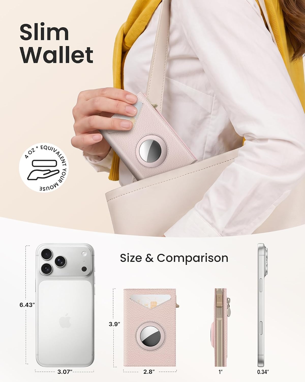 image:imagetypecase Wallet Women for Air Tag Slim RFID Pop Up Trifold WalletPink