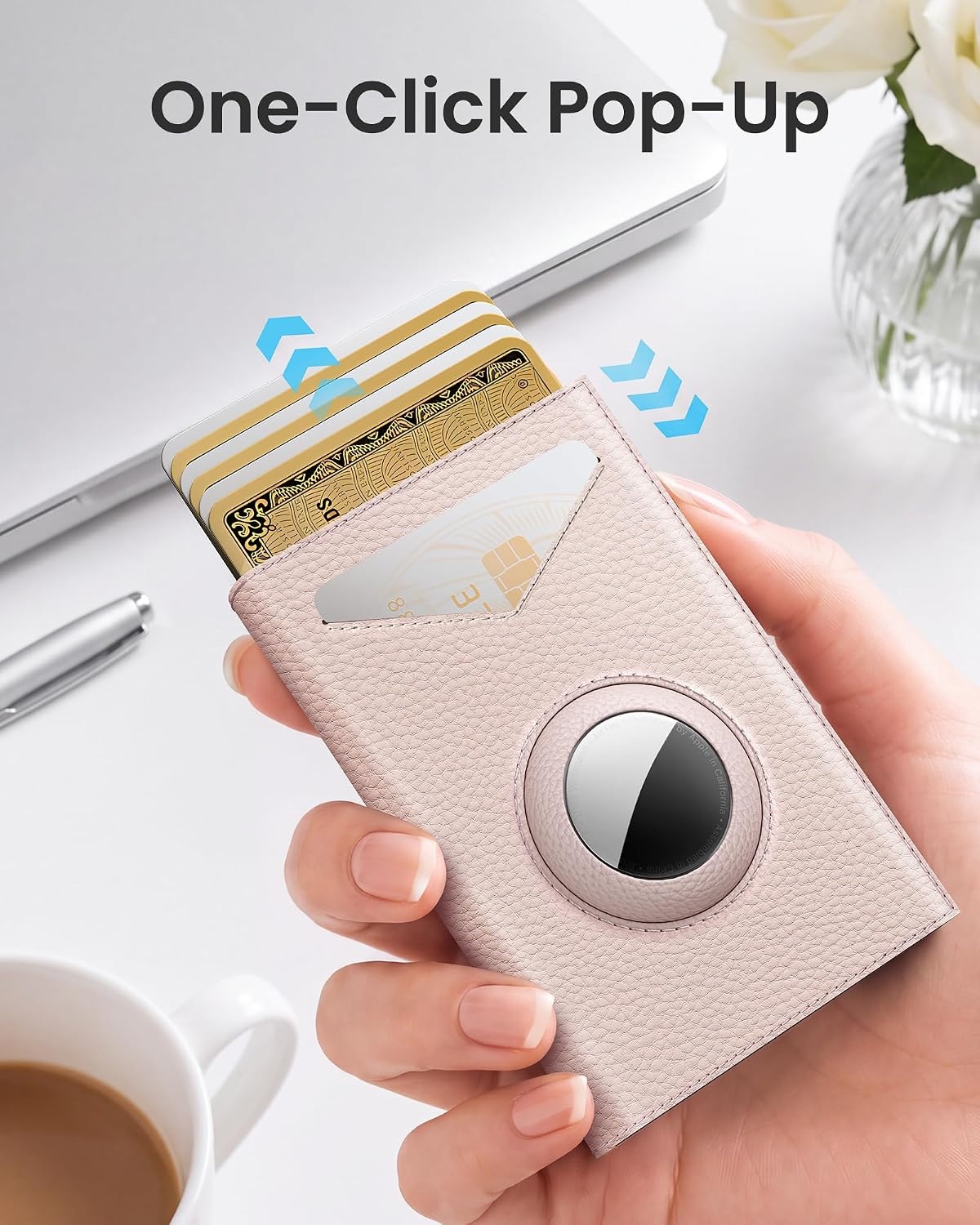 image:imagetypecase Wallet Women for Air Tag Slim RFID Pop Up Trifold WalletPink