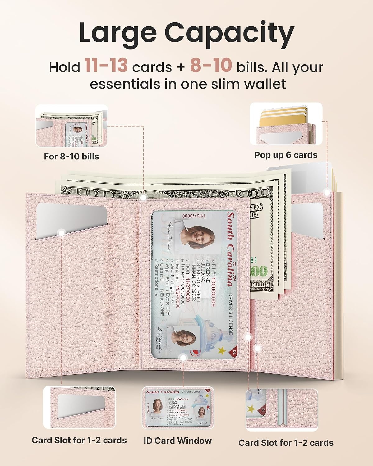 image:imagetypecase Wallet Women for Air Tag Slim RFID Pop Up Trifold WalletPink